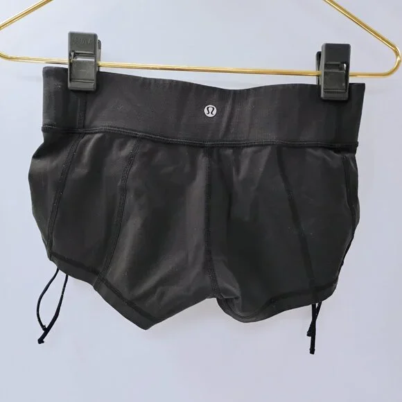 Lululemon Shorts Women 2 Black Mesh Over Miles Running Active Stretch Gym Logo - Picture 5 of 10